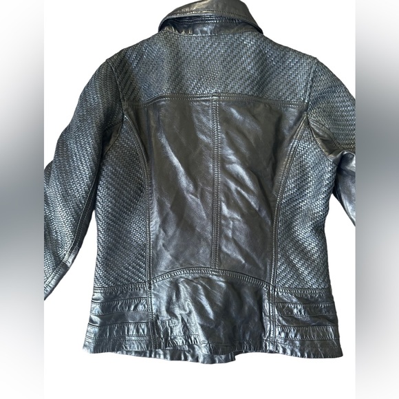 D73 Black Leather Biker Jacket Woven Leather Women’s Size M - Picture 4 of 15